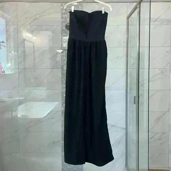 Hot Miami Styles Black Pockets Side Slit Sweetheart Neck Strapless Jumpsuit Sz M - Picture 1 of 12
